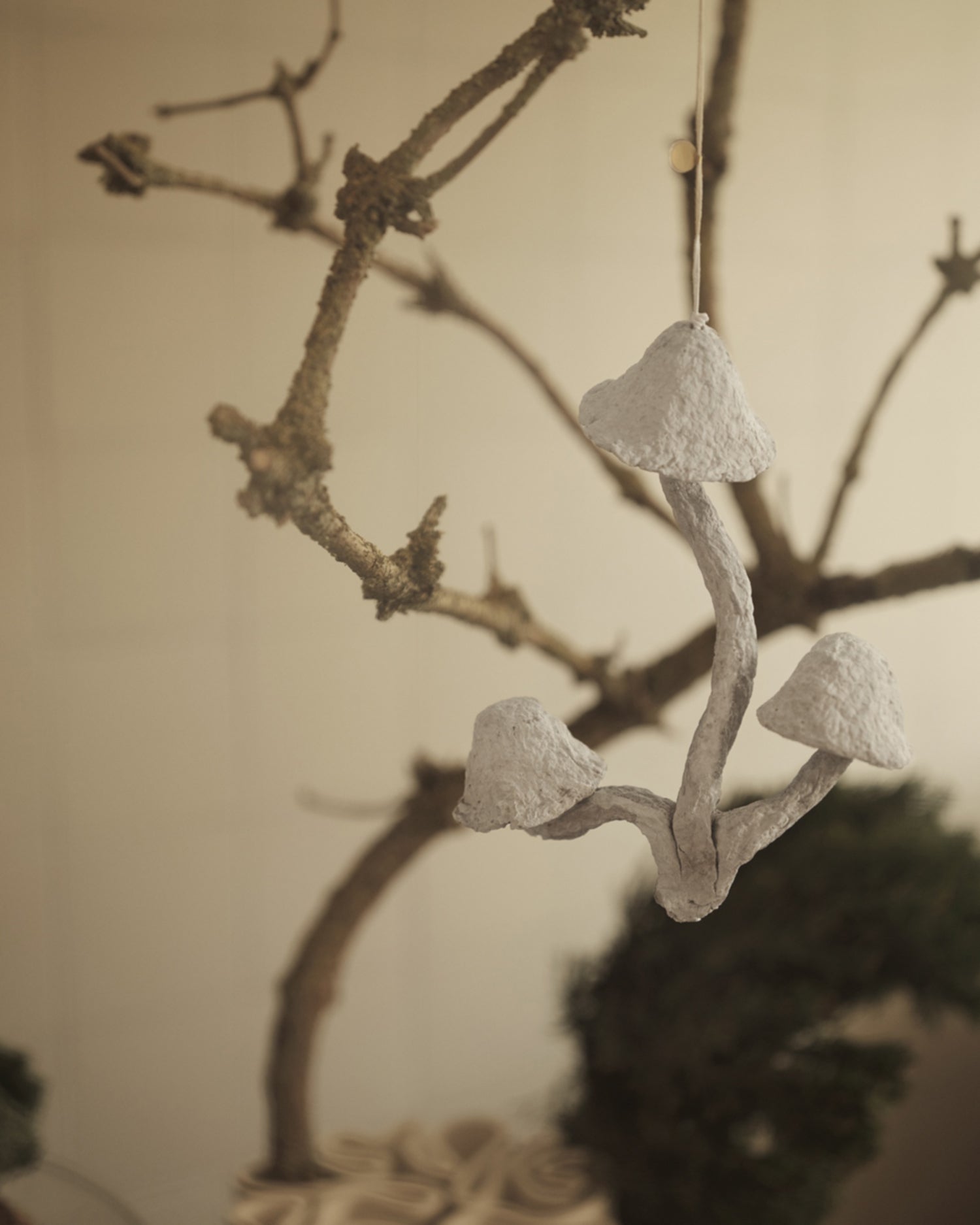 Mushroom Ornament - 3 caps - Faded White