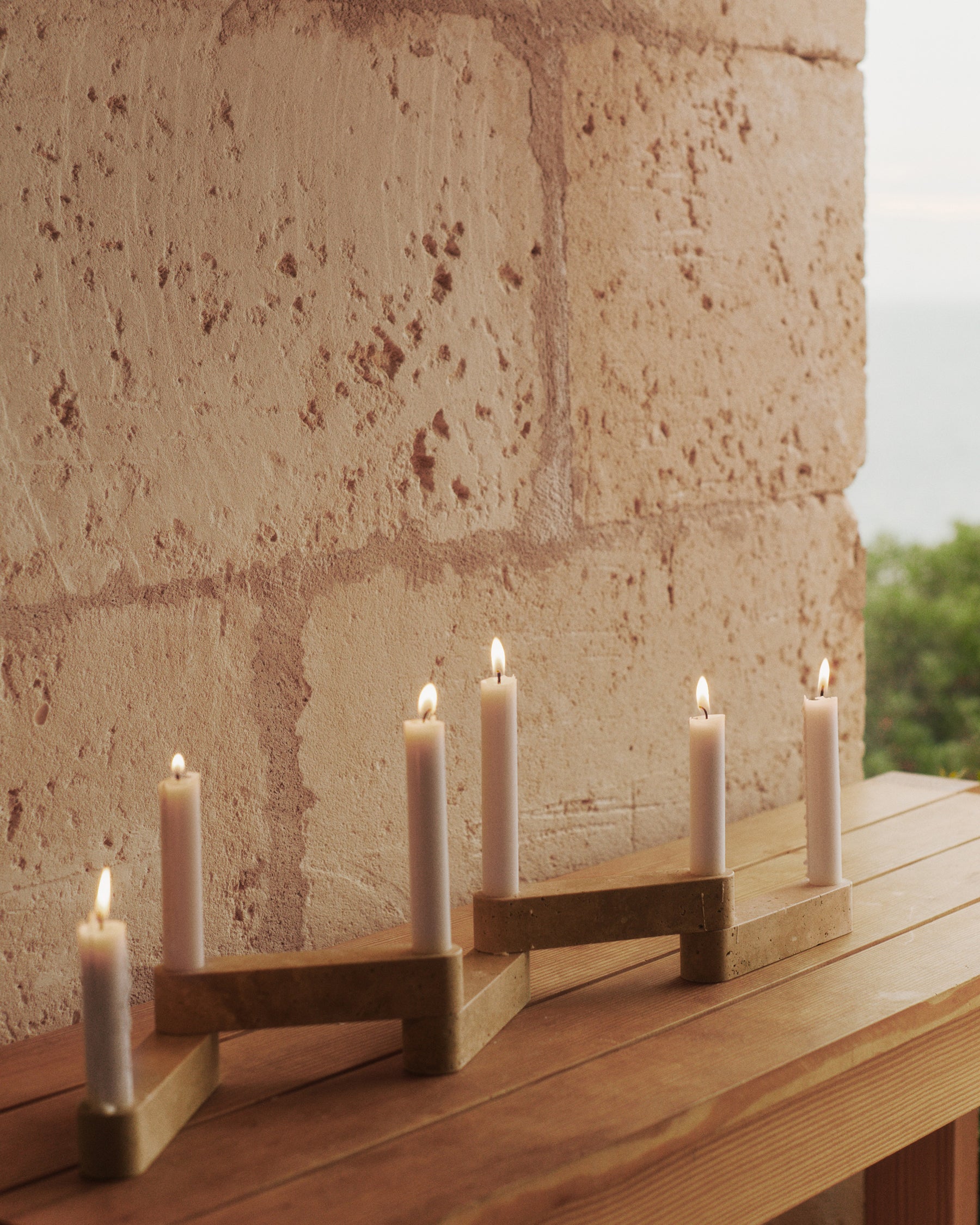 Newel Modular Candle Holder - Travertin