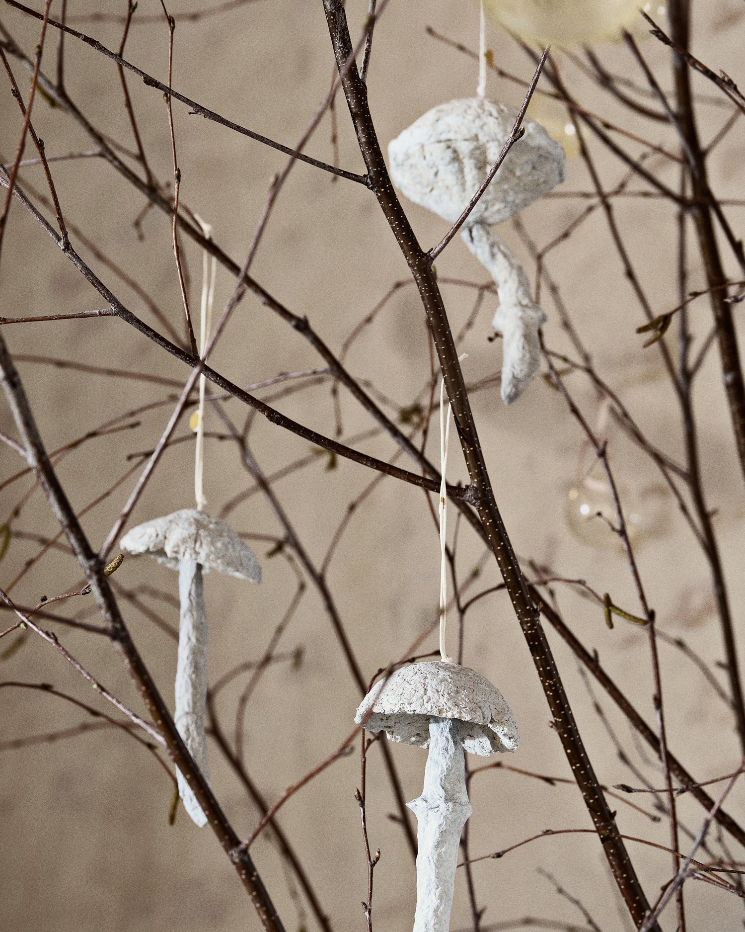 Mushroom Ornaments - Set of 4 - Faded White