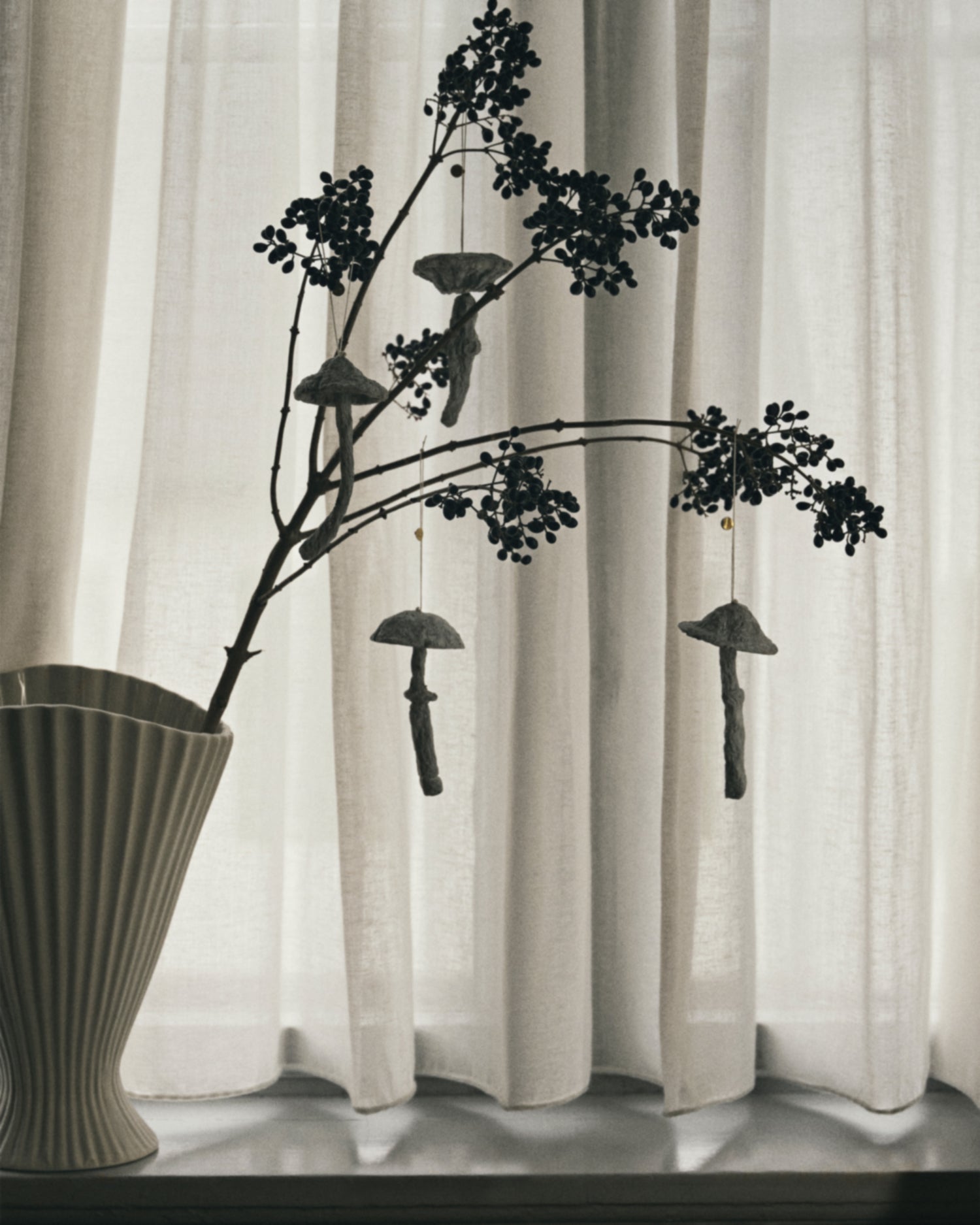 Mushroom Ornaments - Set of 4 - Faded White