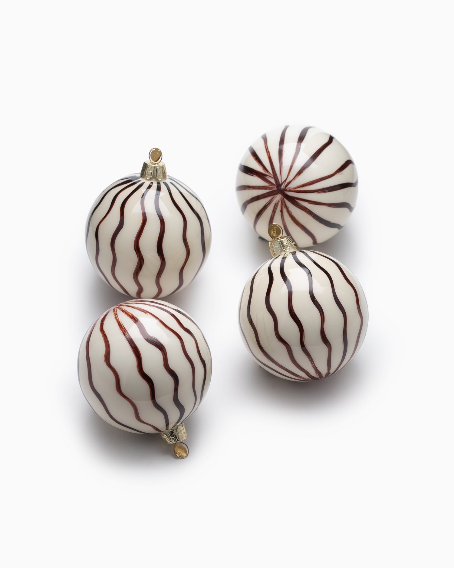 Christm.Glass Ornam. Lines Set of 4 Red Brown