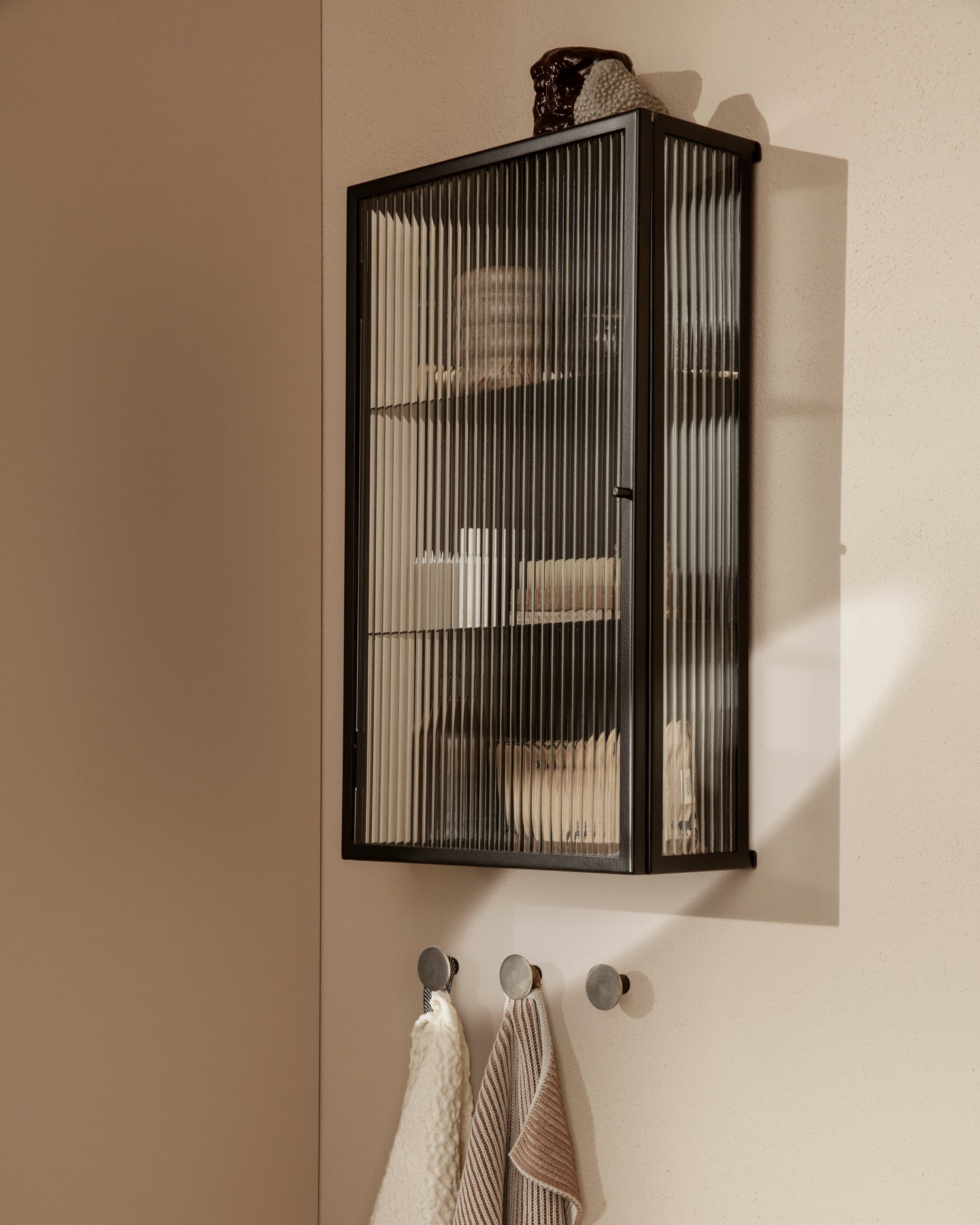 Haze Wall Cabinet - Reeded Glass Black