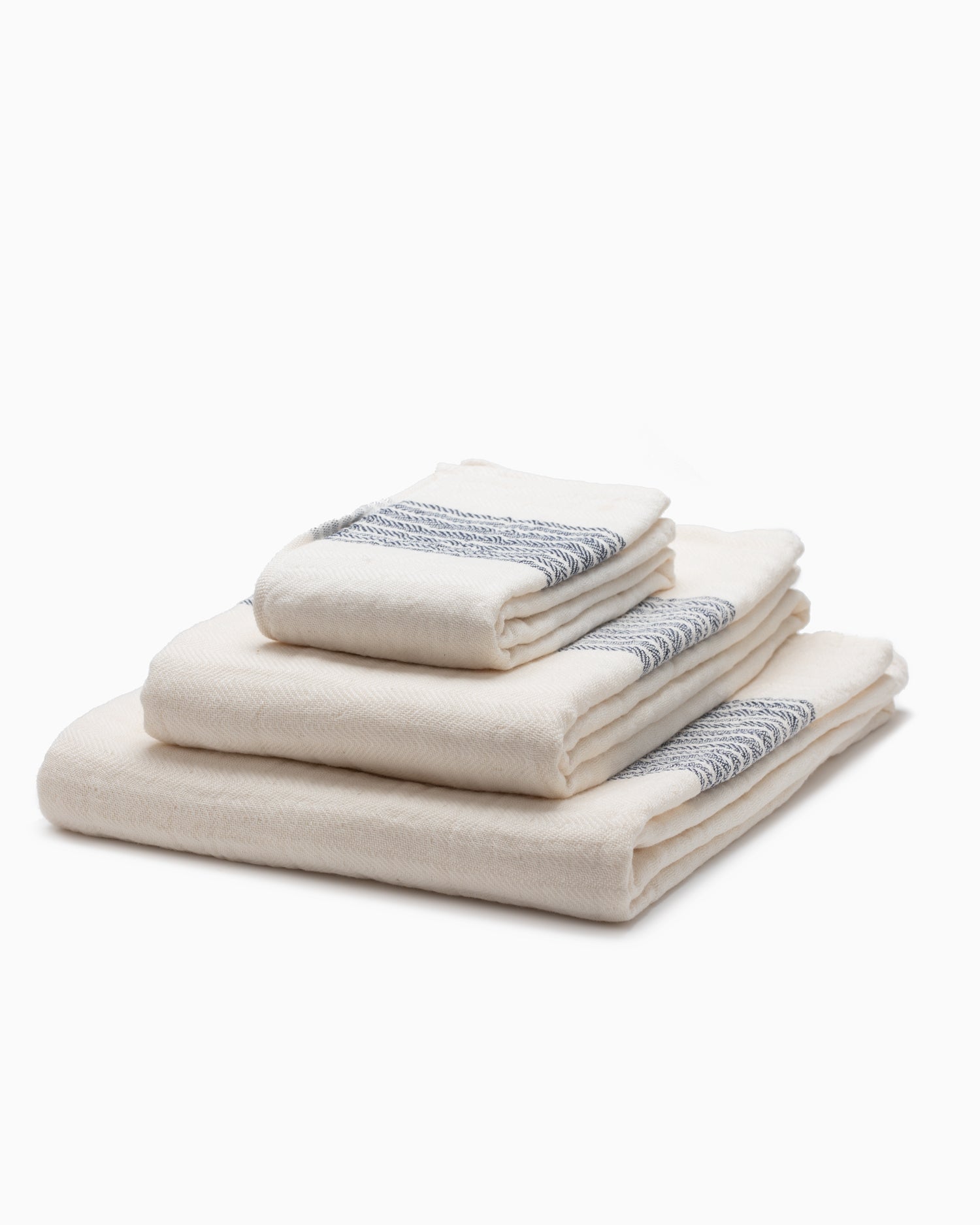 Flax Line Organic Hand Towel - Navy/Ivory