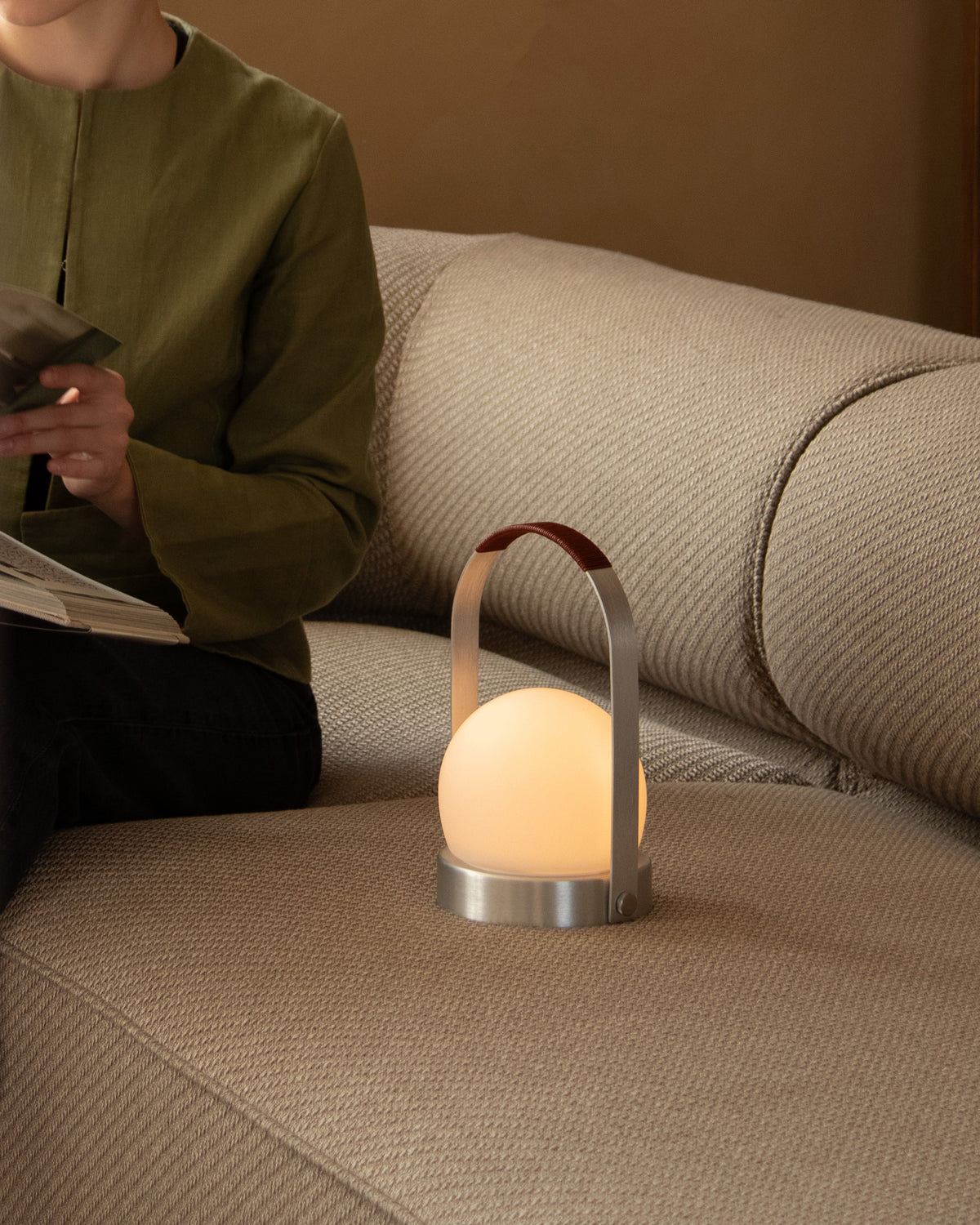 Carrie Table Lamp- Brushed Aluminium/Leather
