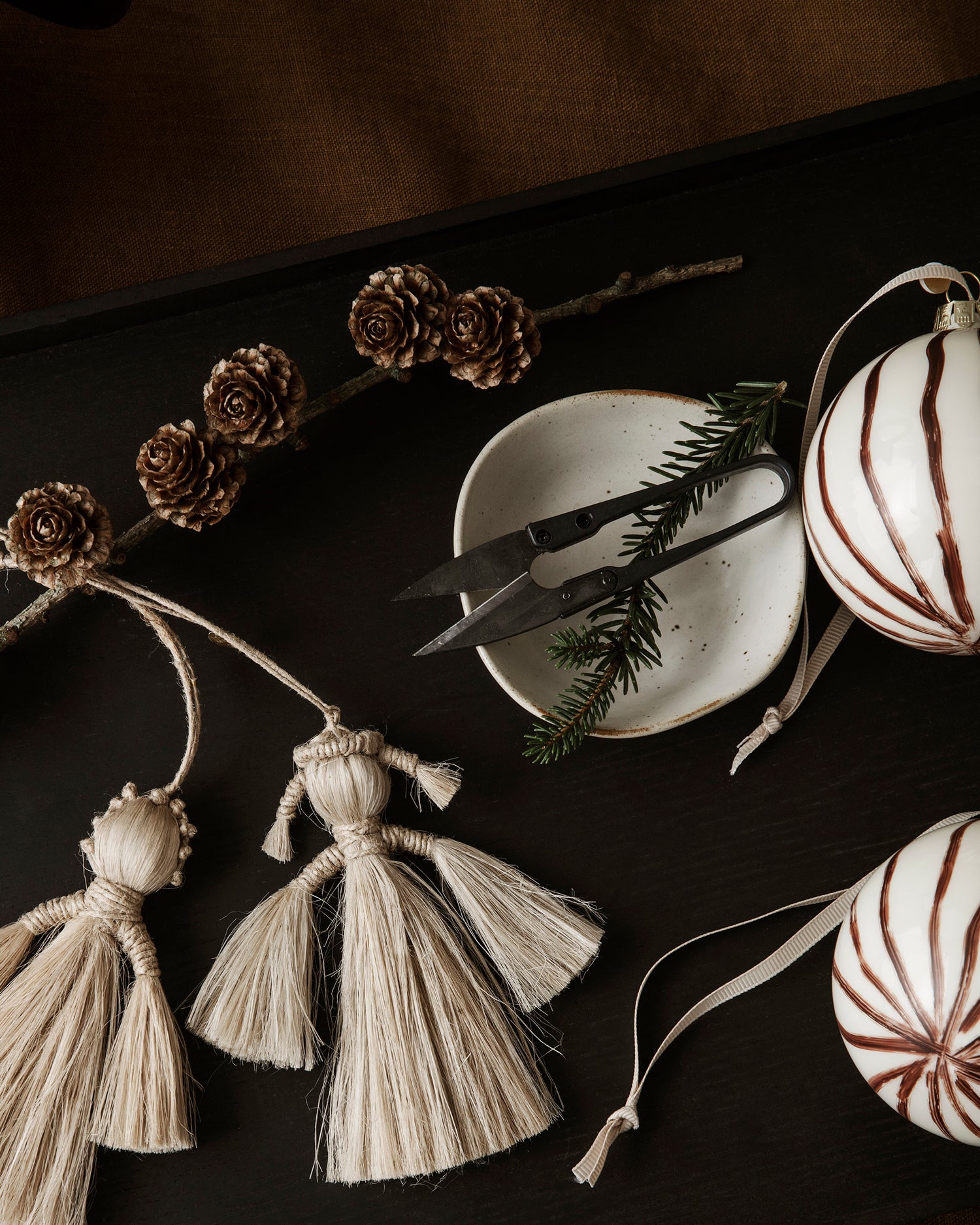 Glass Ornaments  Lines - Set of 4 - Red Brown