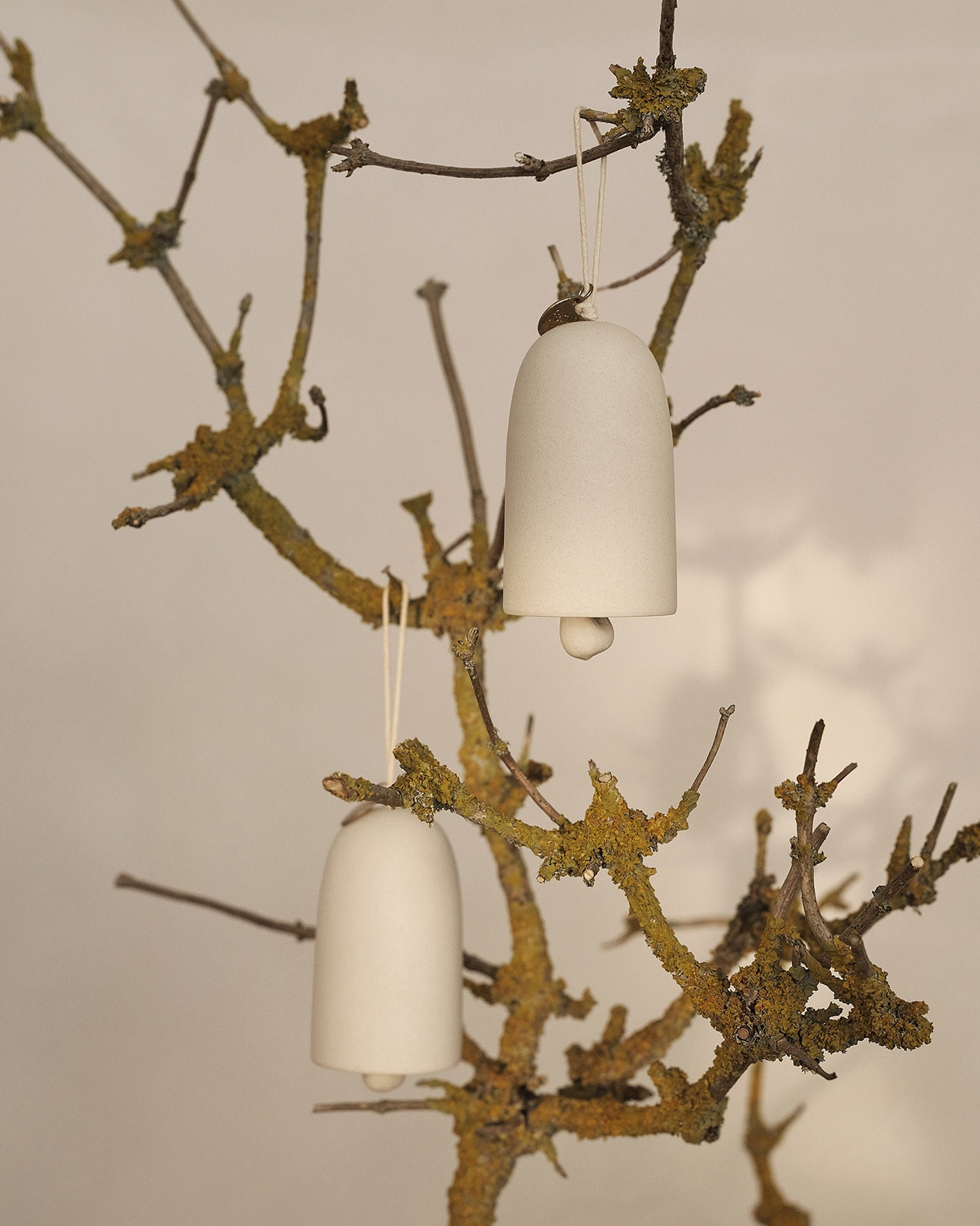 Bell Ceramic Ornaments - Set of 2 - Off-White