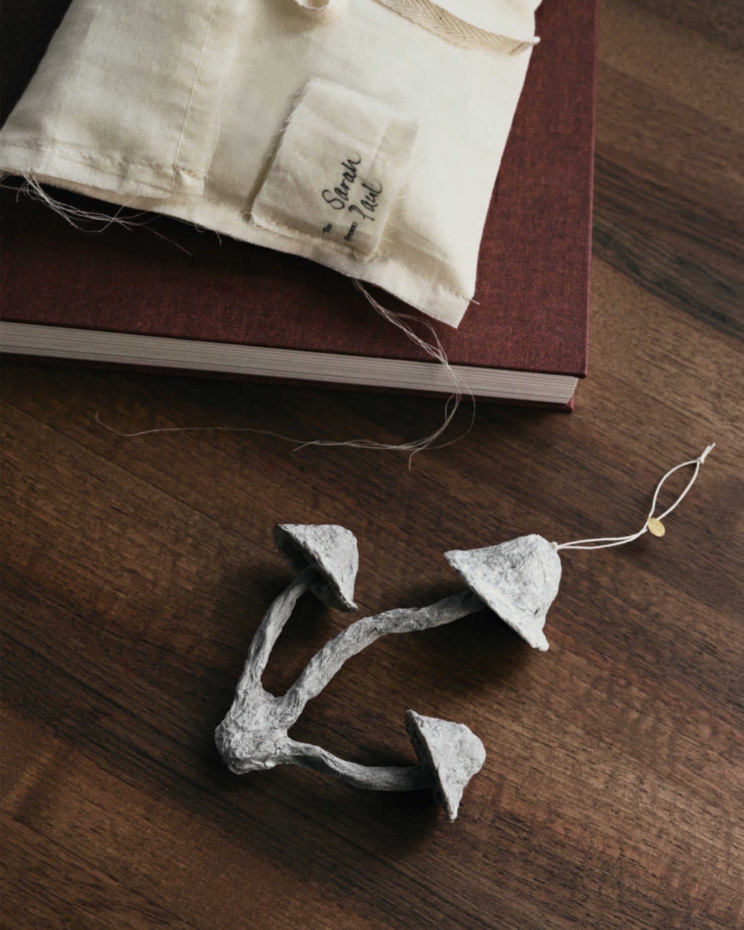 Mushroom Ornament - 3 caps - Faded White