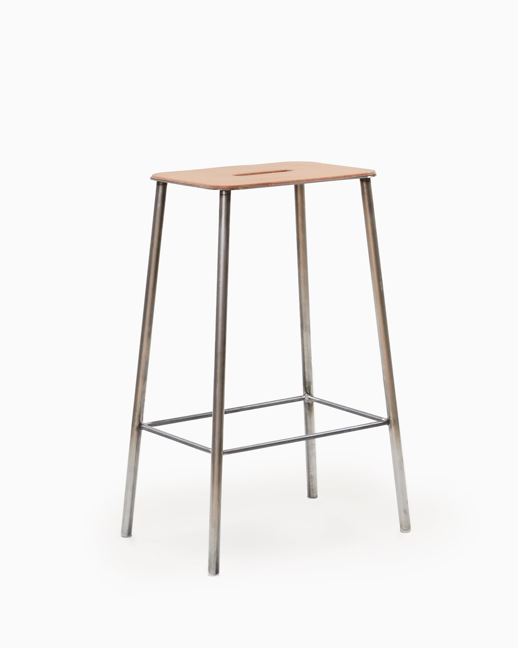 ADAM STOOL H65 - Raw Steel and Leather