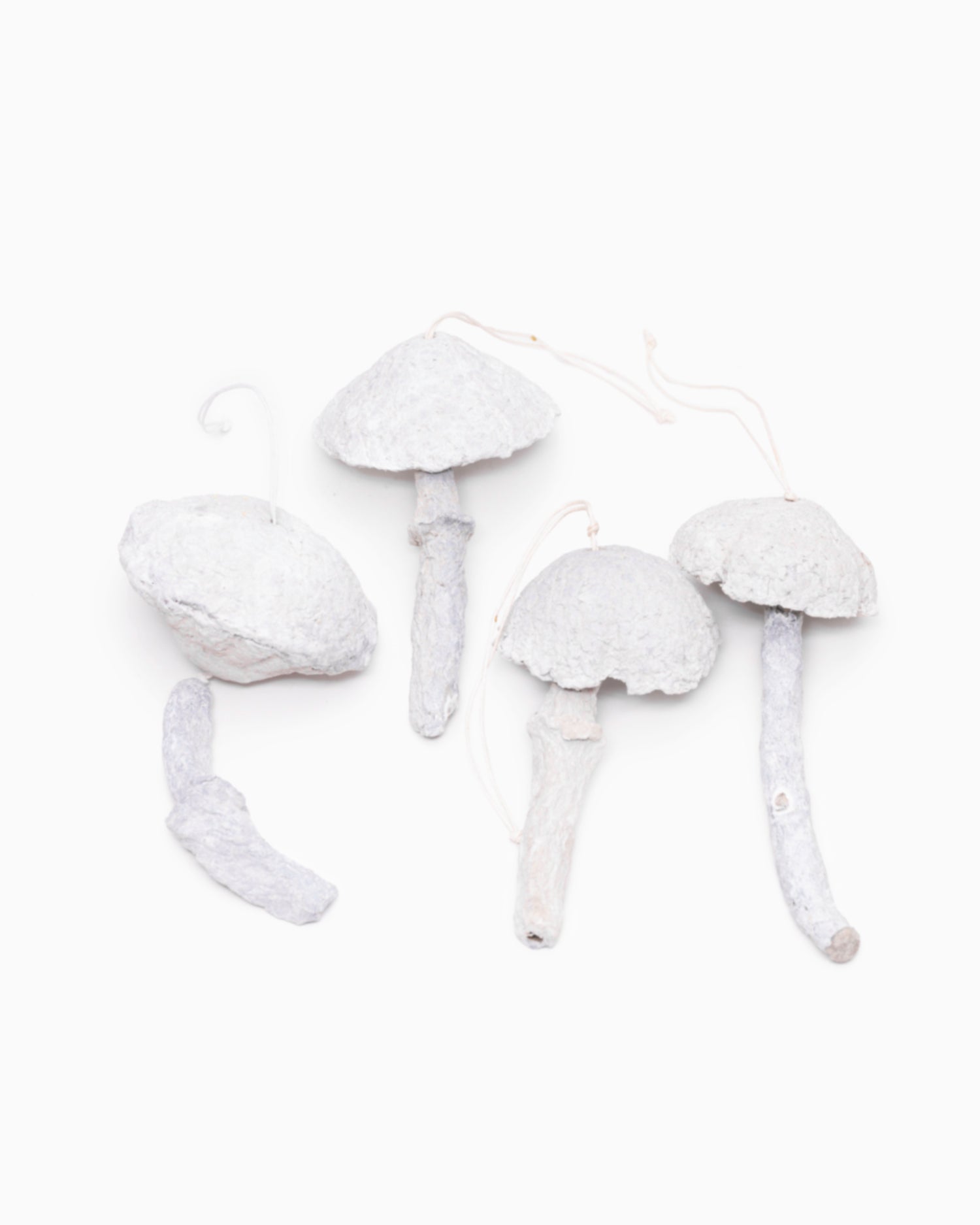 Mushroom Ornaments - Set of 4 - Faded White