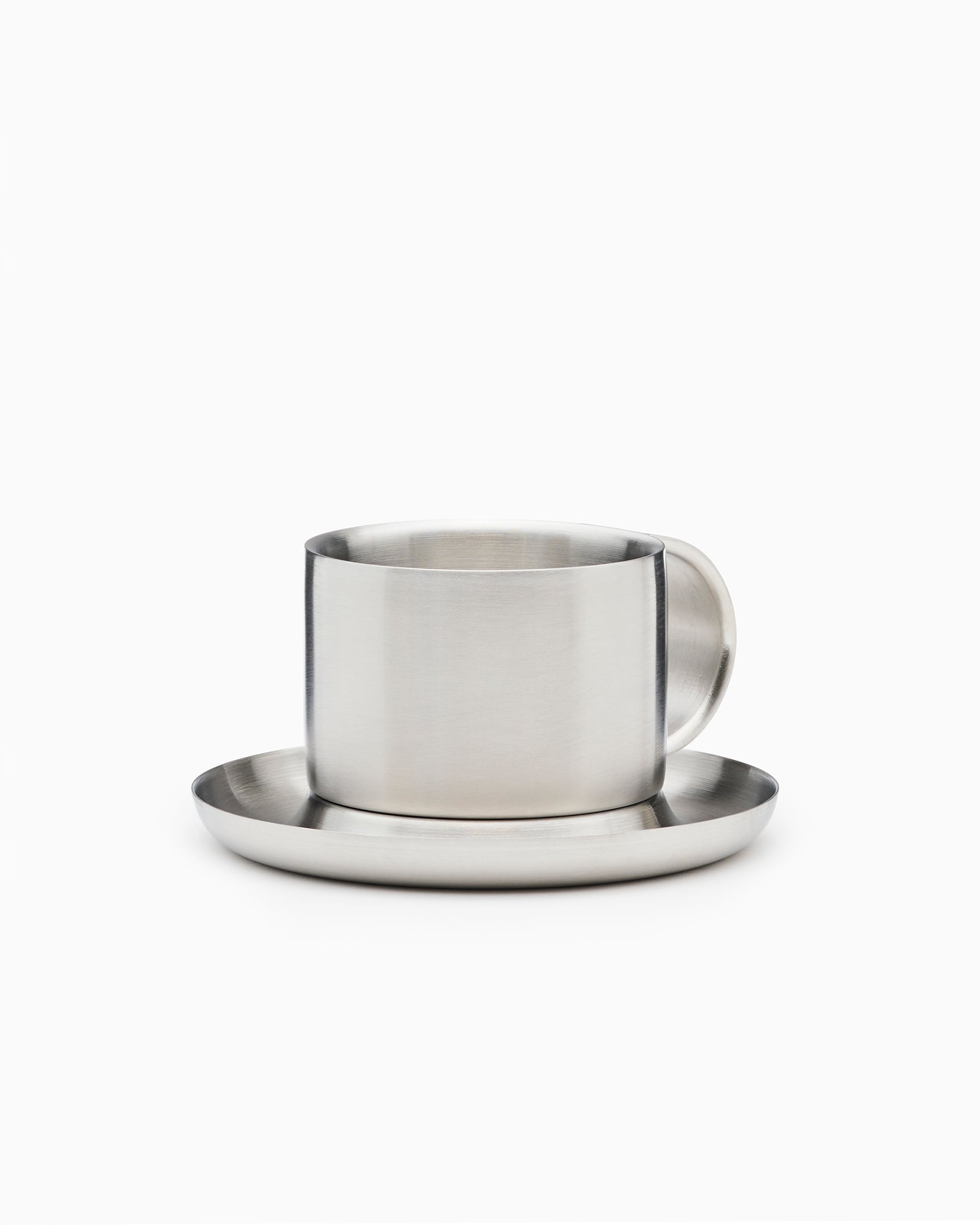 The Arlo 03 -  Brushed Stainless Steel Cup & Saucer - Service Projects