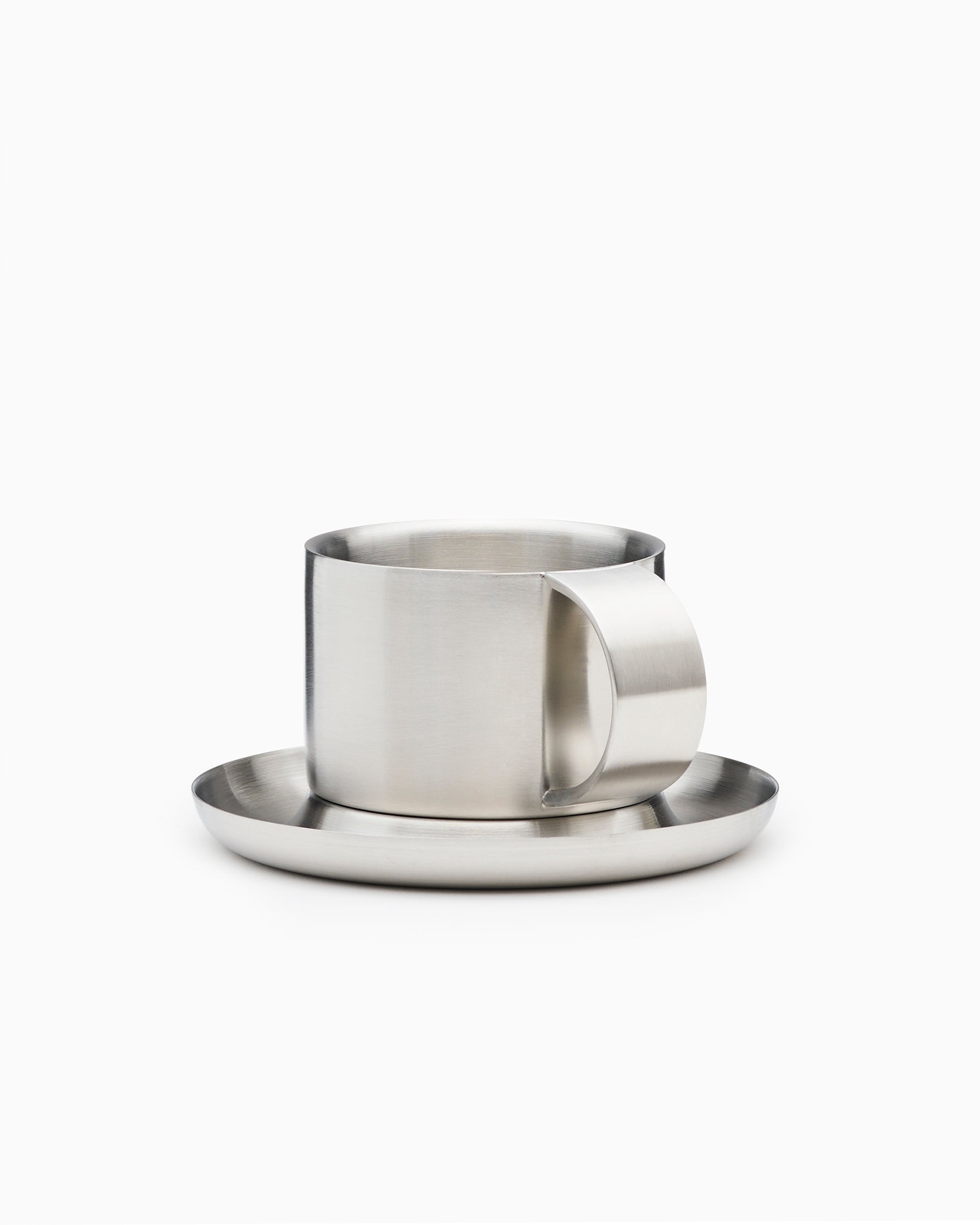 The Arlo 03 -  Brushed Stainless Steel Cup & Saucer - Service Projects