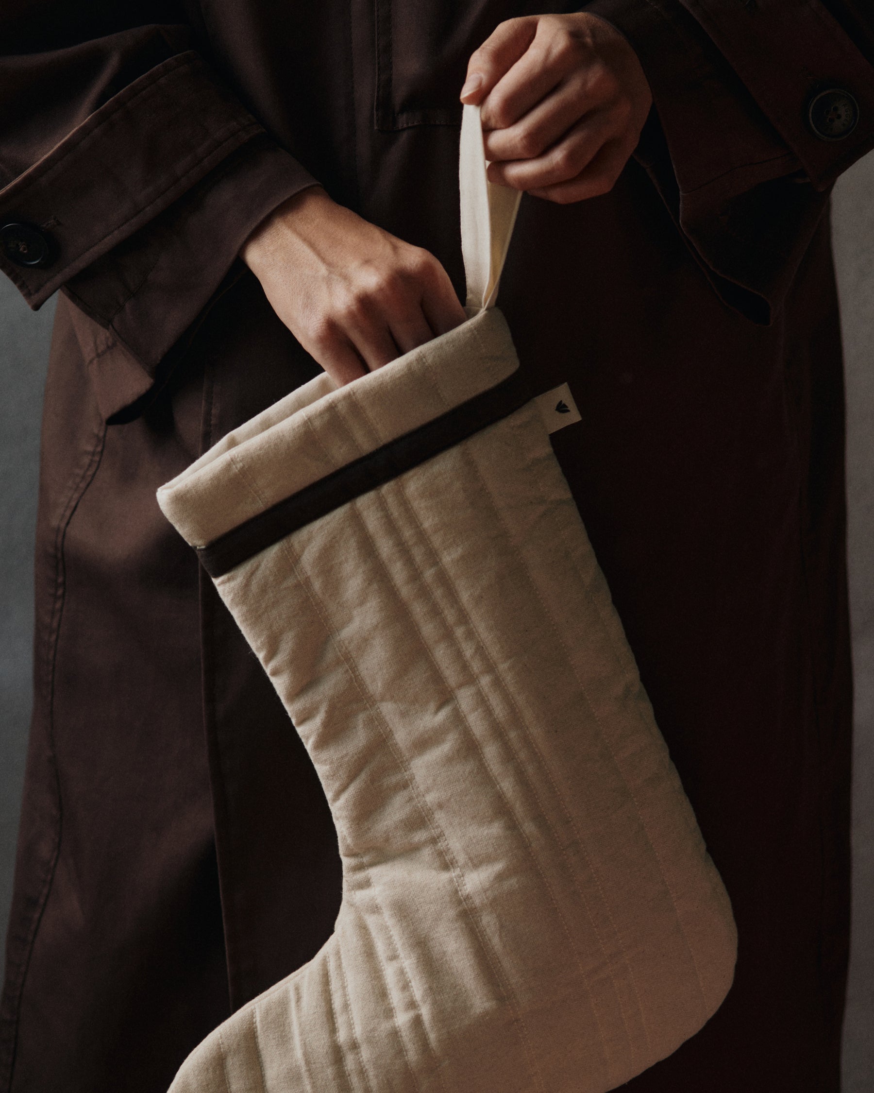 Vari Quilted Christmas Stocking - Tan