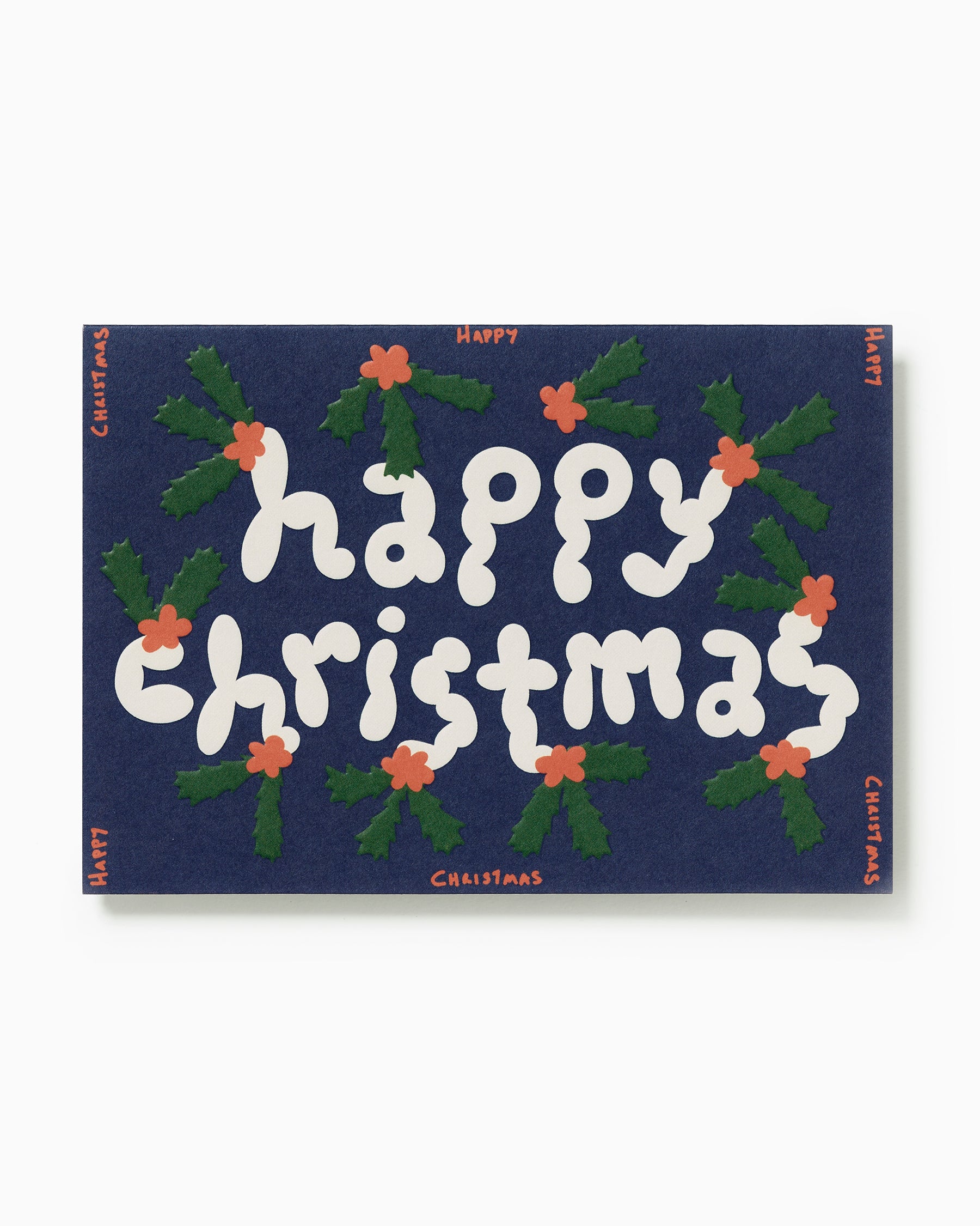 Happy Christmas Holly Embossed Christmas Card