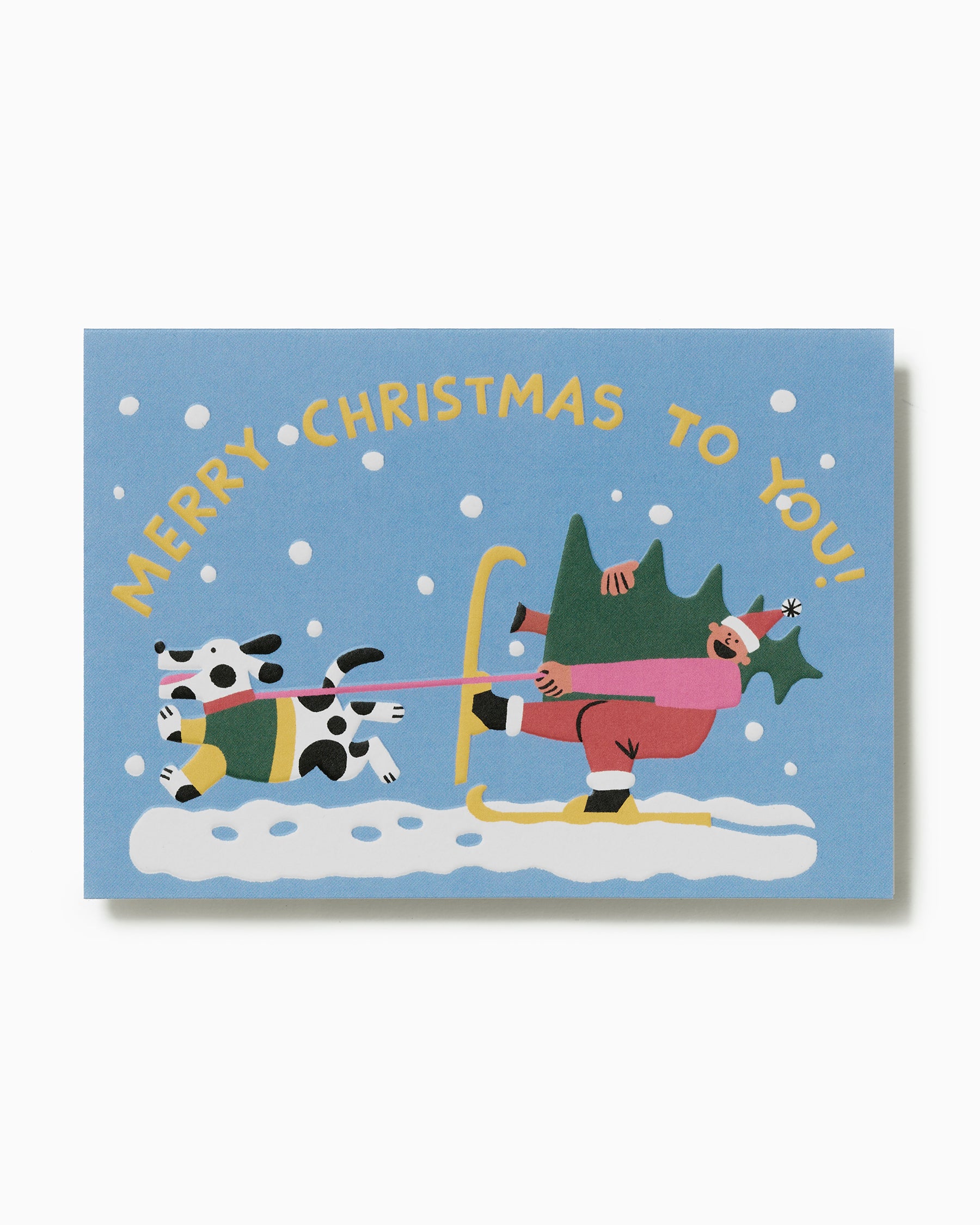 Merry Christmas Skiing Embossed Christmas Card