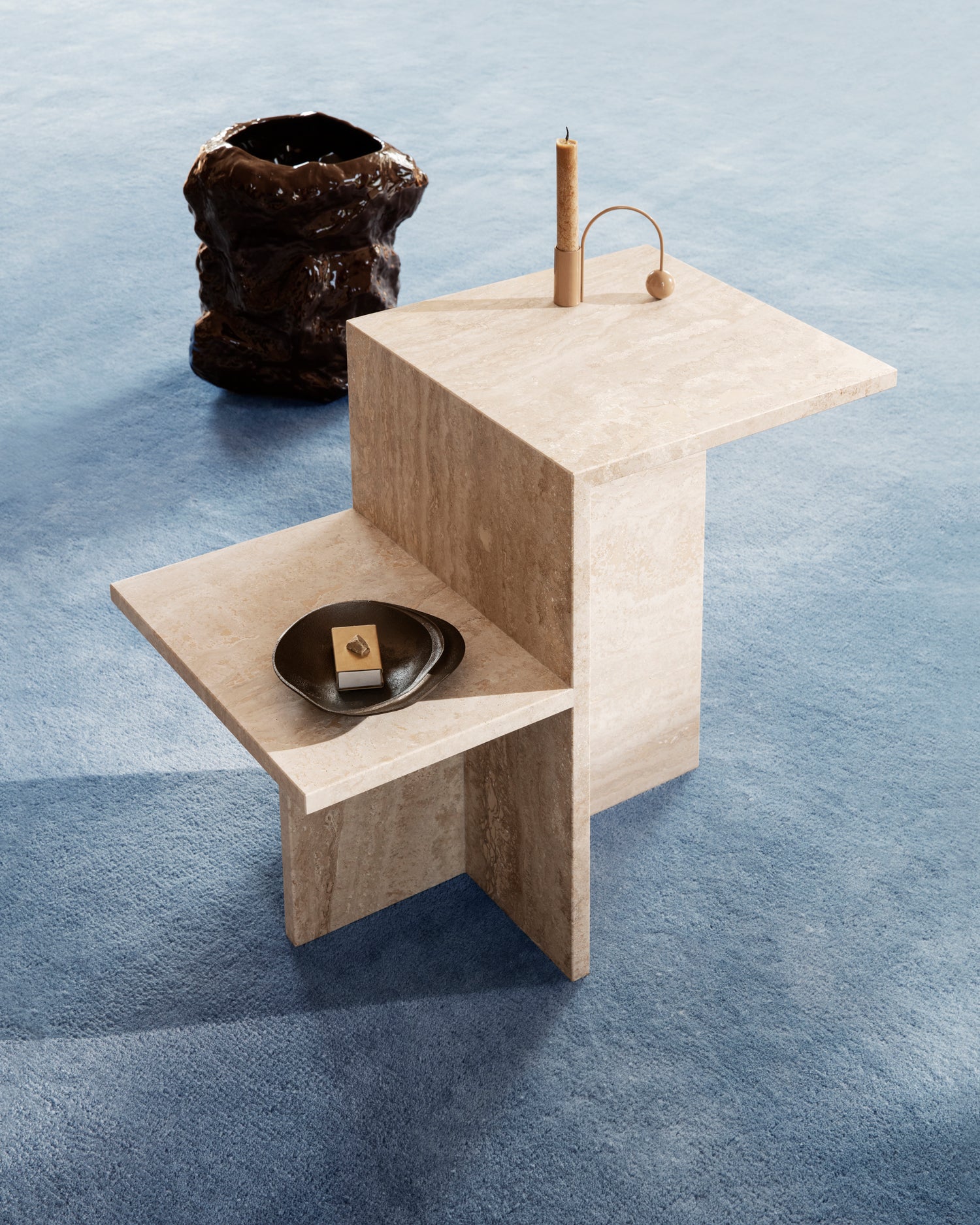 Distinct Side Table - Travertine