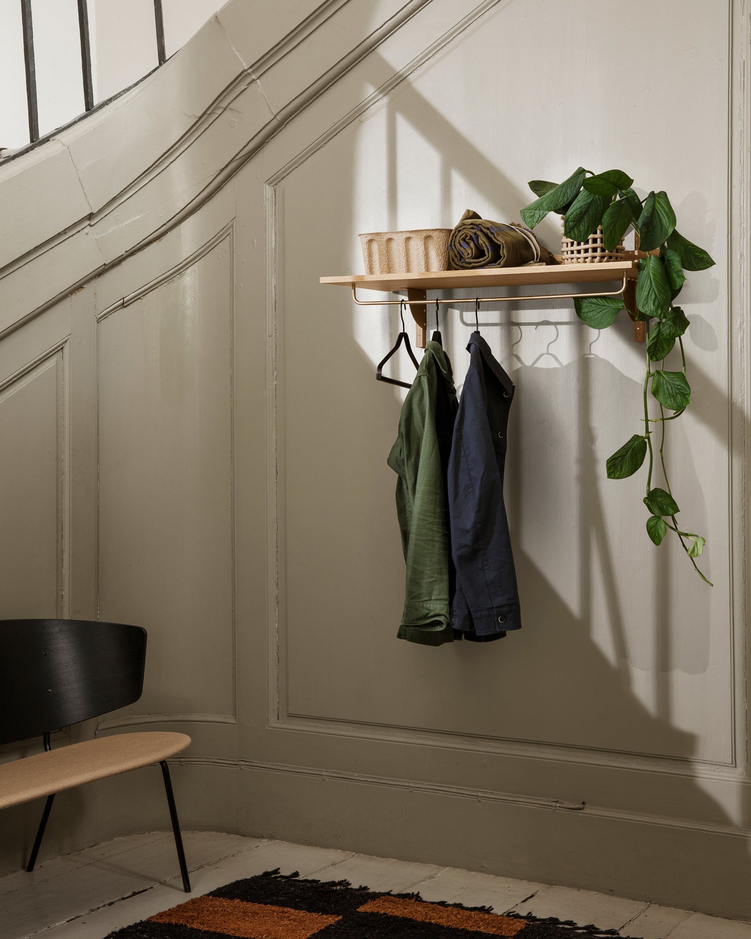 Sector Rack Shelf- Oak/Black Brass